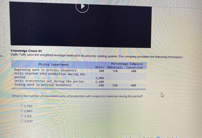  Knowledge Check 01 Dafty Taffy uses the weighted average method in