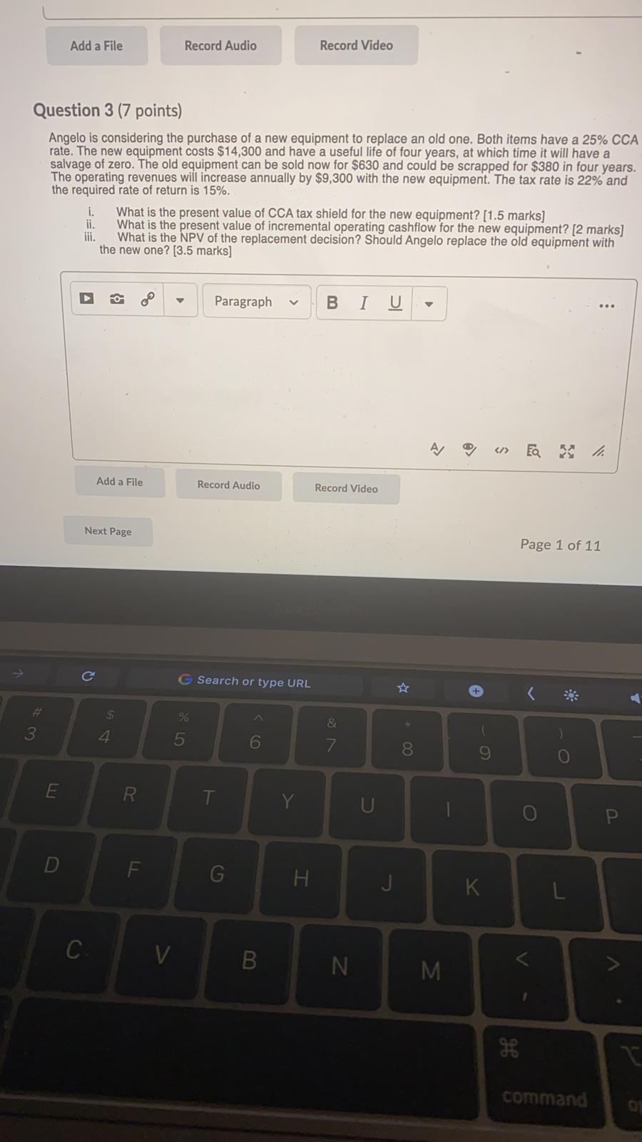  Add a File Record Audio Record Video Question 3 (7 points)