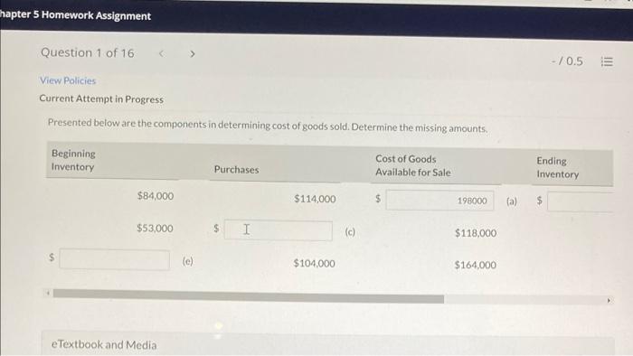 determine the missing amounts Thapter 5 Homework Assignment - /0.5 Question 1