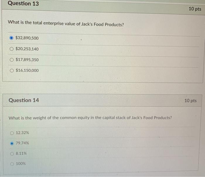  Question 13 10 pts What is the total enterprise value of