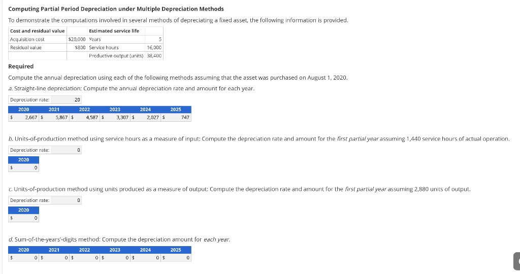  Computing Partial Period Depreciation under Multiple Depreciation Methods To demonstrate the