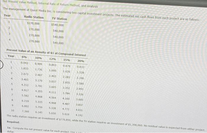  Net Present Value Method, Internal Rate of Return Method, and Analysis
