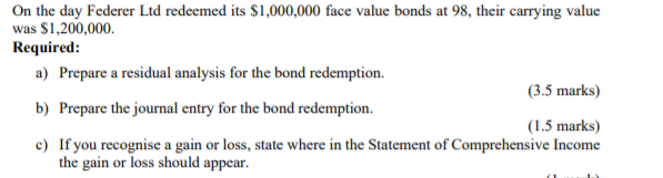  On the day Federer Ltd redeemed its $1,000,000 face value bonds