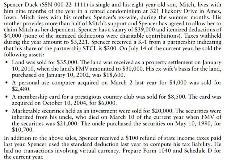  Please complete the problem in an actual IRS 2020 Form 1040