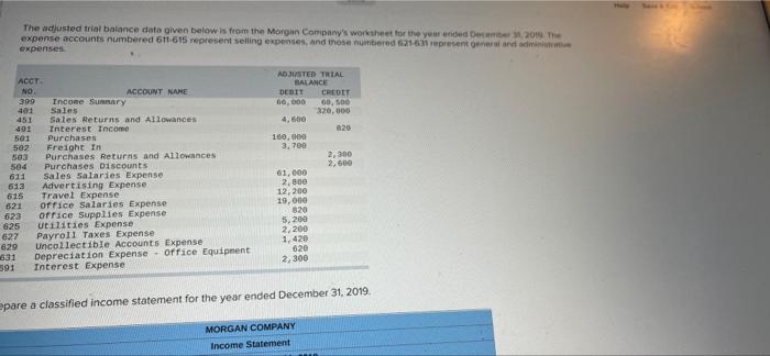  The adjusted trial balance data given below is from the Morgan