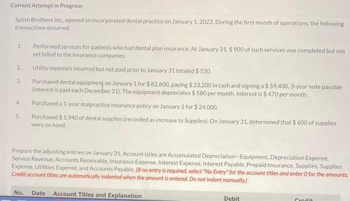  Current Attempt in Progress Splish Brothers Inc, opened an incorporated dental
