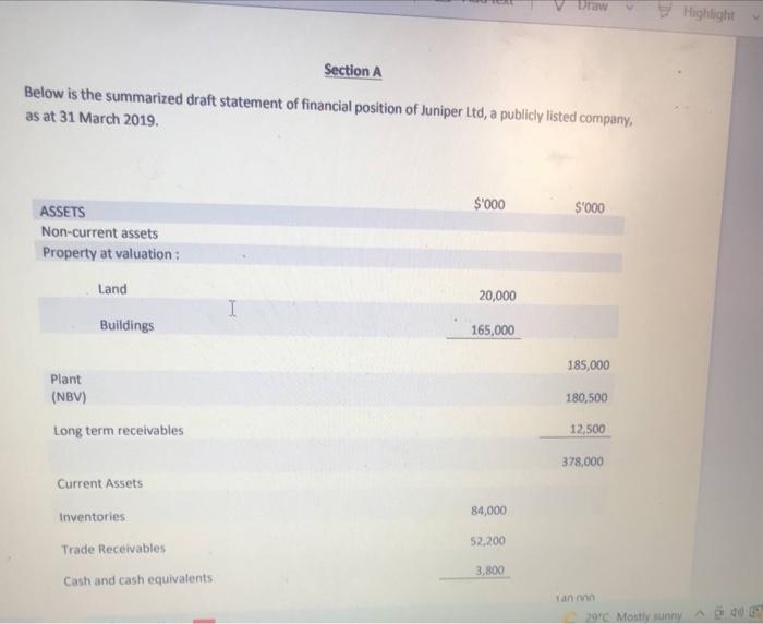  Draw Highlight Section A Below is the summarized draft statement of
