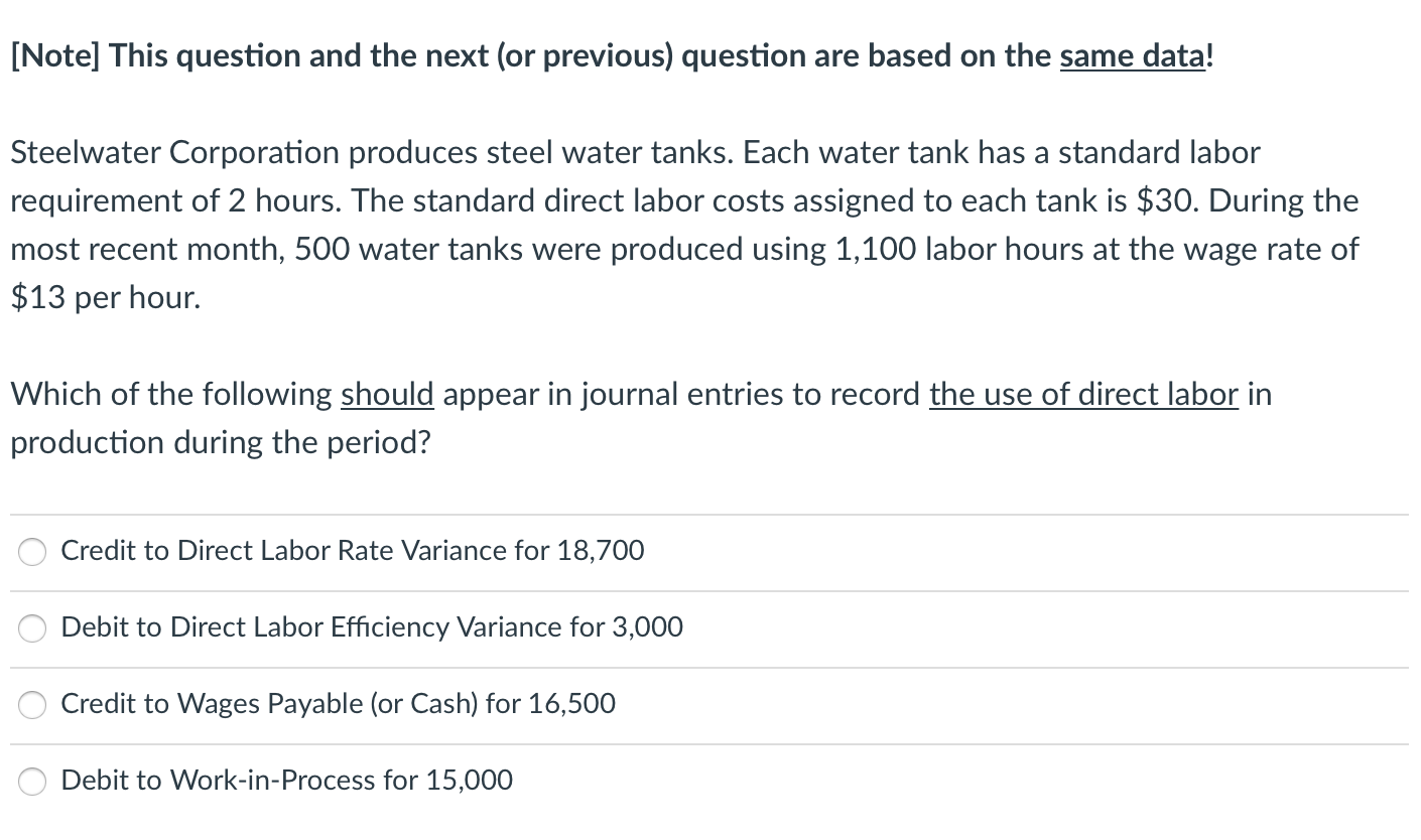 on the same data! Steelwater Corporation produces steel water tanks. Each water