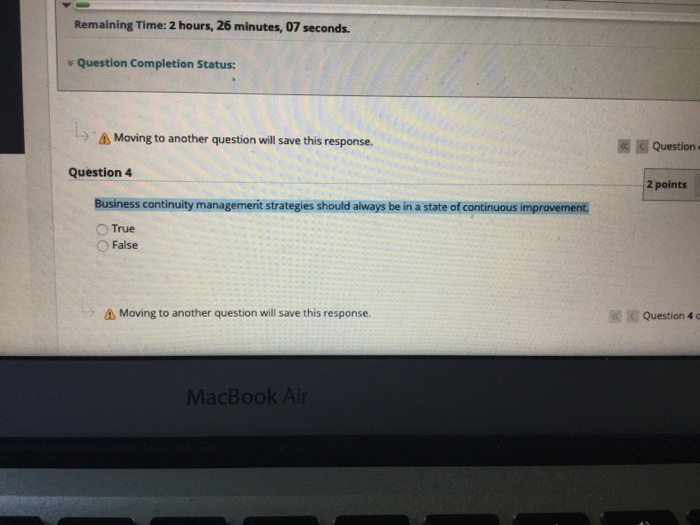  Remaining Time: 2 hours, 26 minutes, 07 seconds. Question Completion Status:
