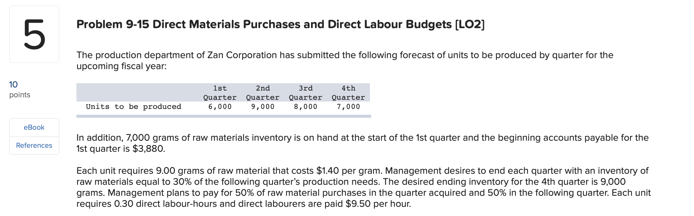  Problem 9-15 Direct Materials Purchases and Direct Labour Budgets [LO2] The