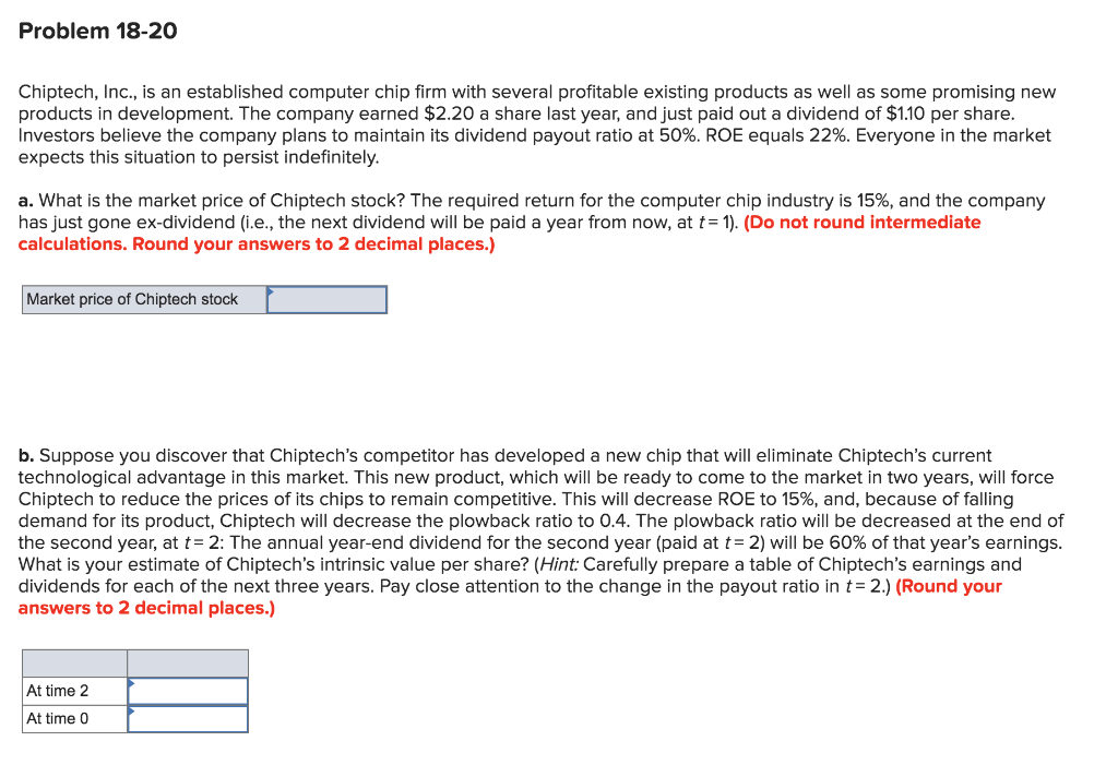 Problem 18-20 Chiptech, Inc., is an established computer chip firm with