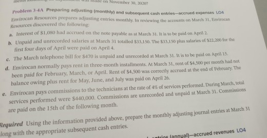 question 3-4A S e on November 10, 2009 lem 34A Preparing