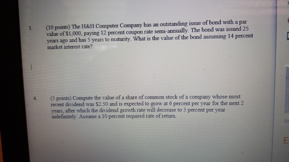 Please use excel format. 3. (10 points) The H&H Computer Company