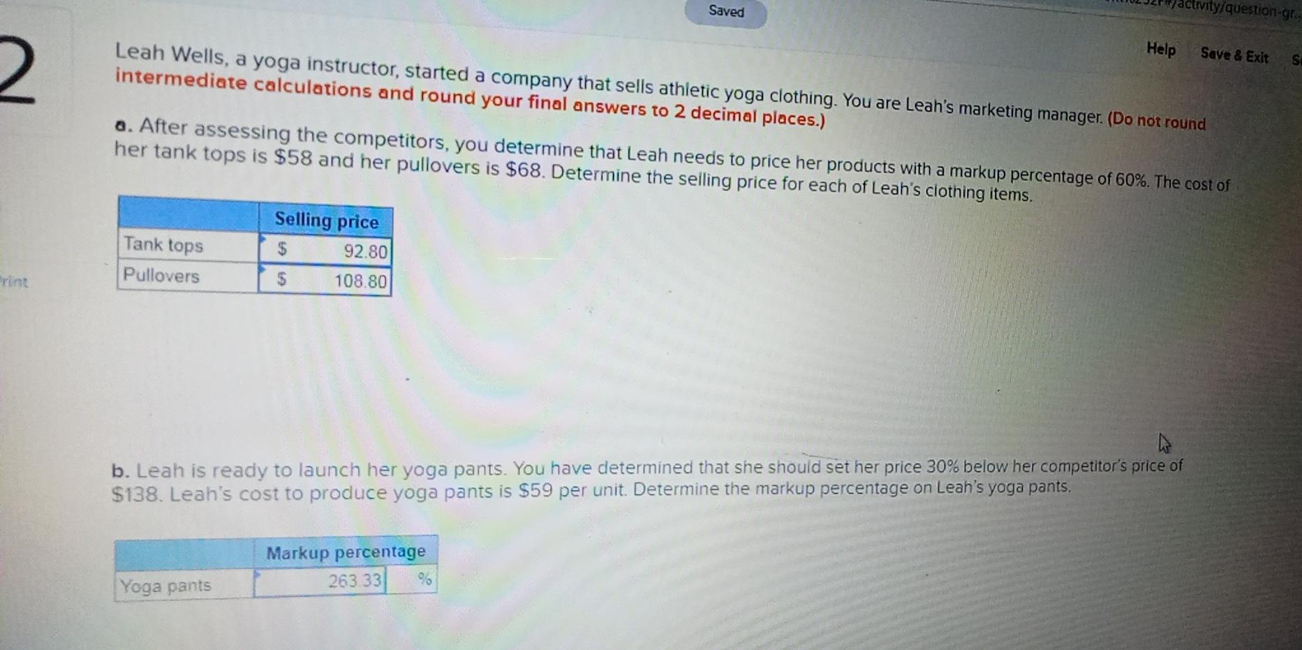  give me answer Saved activity question.gr Help Save & Exit Leah