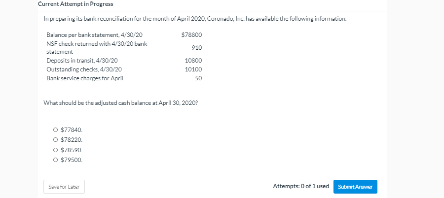  Current Attempt in Progress In preparing its bank reconciliation for the