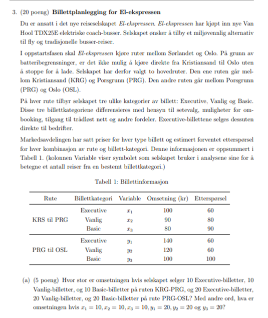 3. (20 poeng) Billettplanlegging for El-ekspressen i det kjpt Hool TDX25E elektriske