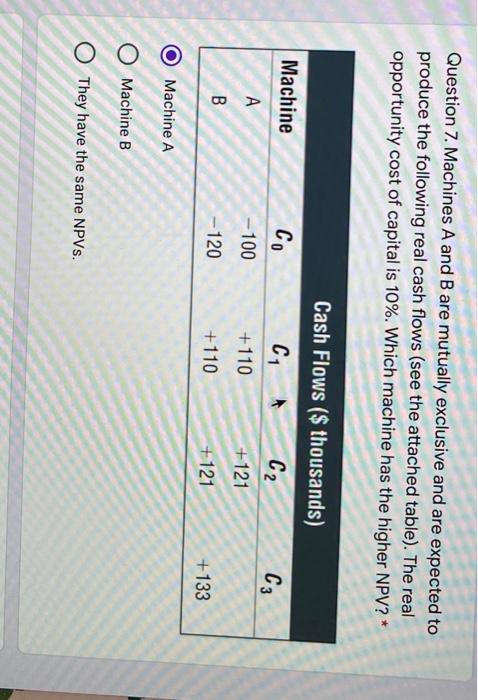  Question 7. Machines A and B are mutually exclusive and are