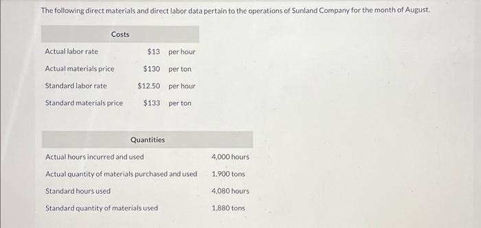 please answer correctly will leave a like thanks The following direct materials