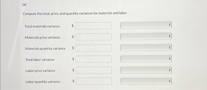 and direct labor data pertain to the operations of Sunland Company for