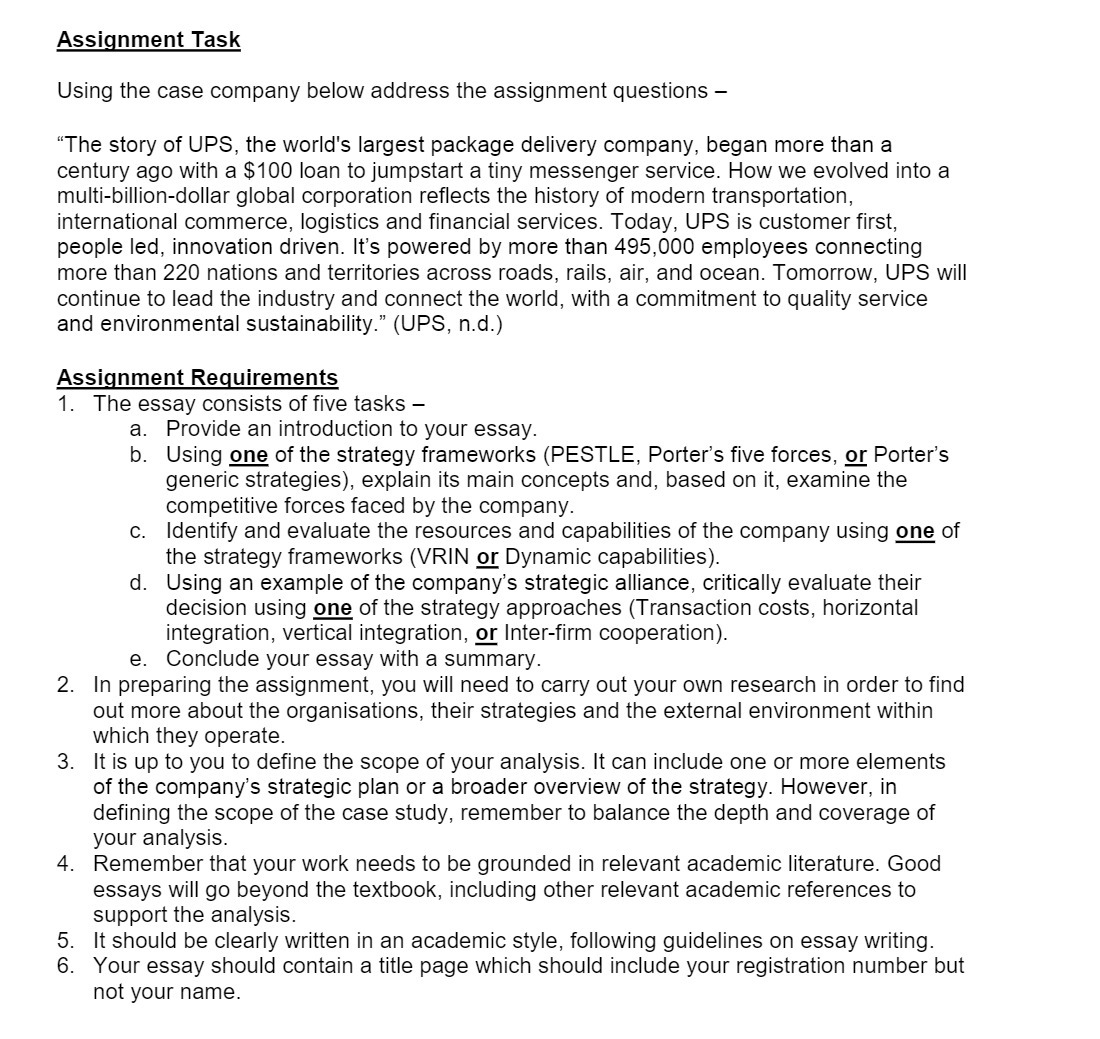  Assignment Task Using the case company below address the assignment questions