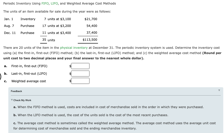  Periodic Inventory Using FIFO, LIFO, and Weighted Average Cost Methods The