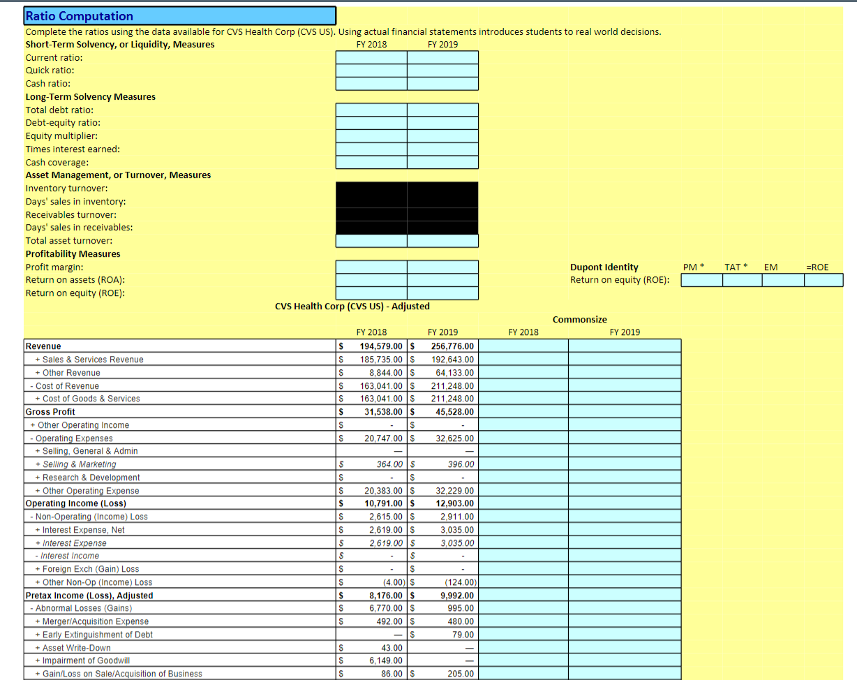 PM * TAT EM =ROE Ratio Computation Complete the ratios using