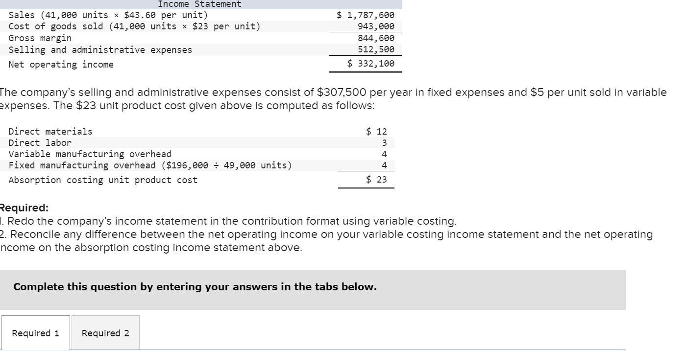 income on your variable costing income statement and the net operatin income