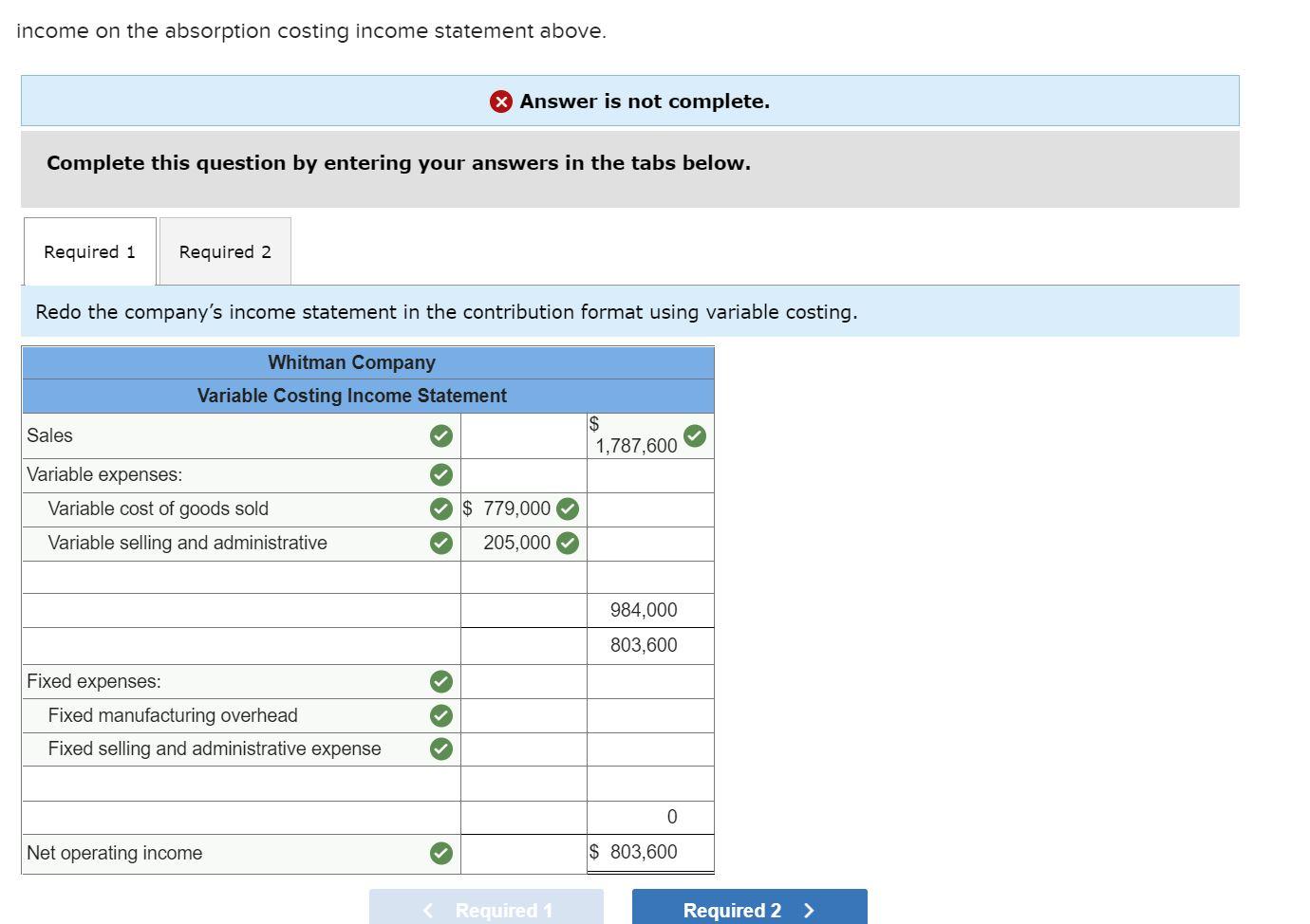 on the absorption costing income statement above. (Enter any losses or deductions