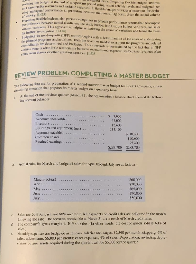 Home Work Assignment 3 (30 points)-Excel Budget Assignment Review Problem: Completing a