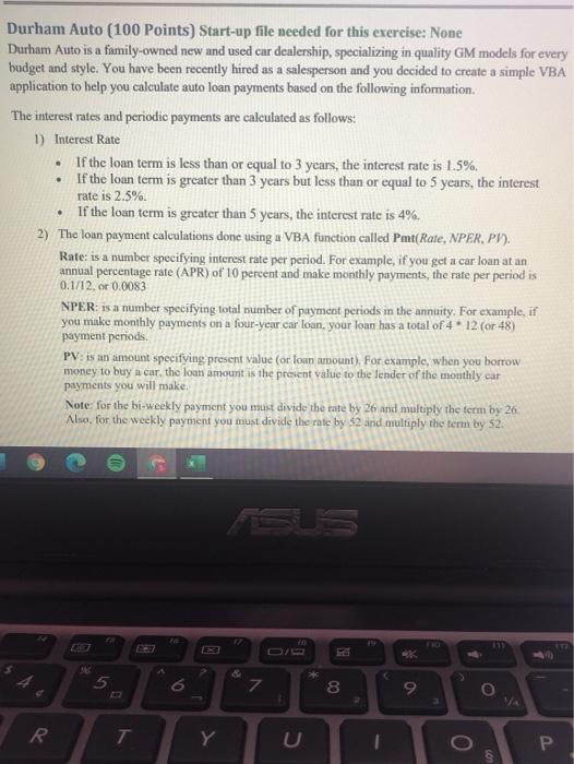  . Durham Auto (100 Points) Start-up file needed for this exercise: