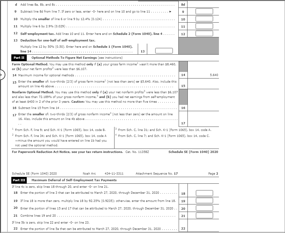 in order to determine the amounts to be used on Form 1040.