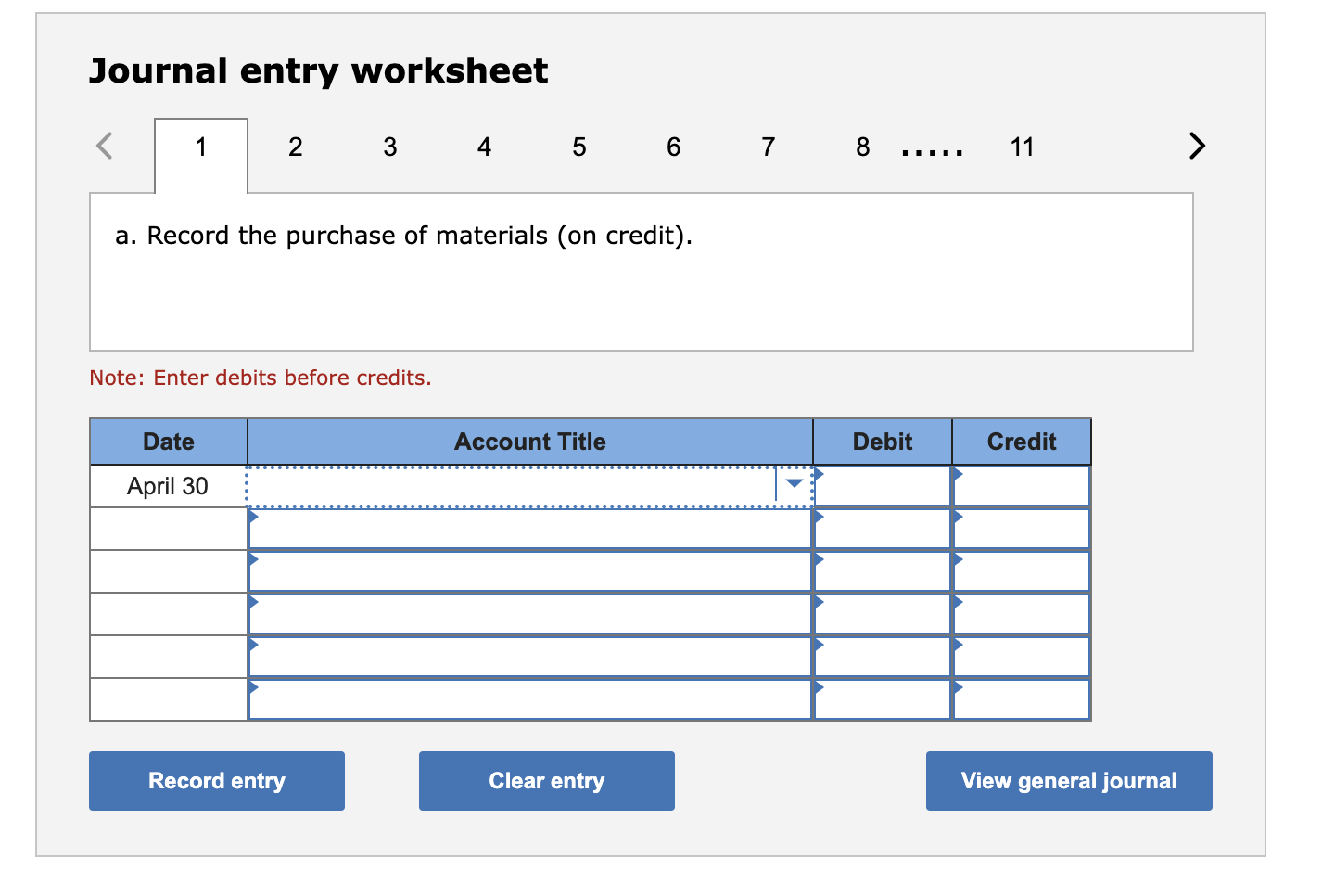 Company shows the following costs for three jobs worked on in April.