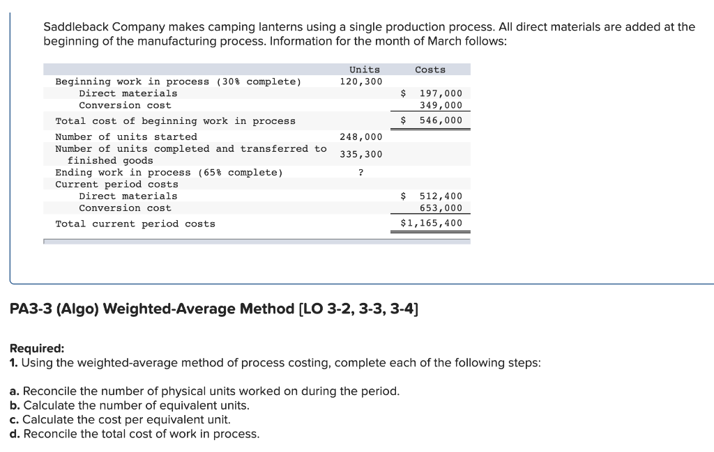  Saddleback Company makes camping lanterns using a single production process. All