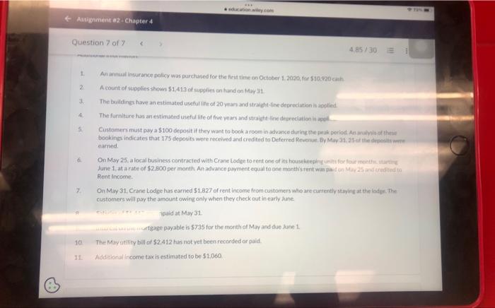 1, 2020, for $10,920cash. 1. An annual insurance nolicy was purchased for