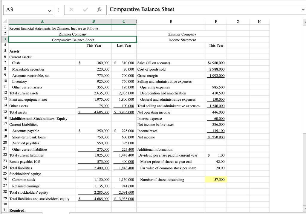 Calculating Select Financial Ratios using Excel's ROUND and Basic Math Functions Zimmer,