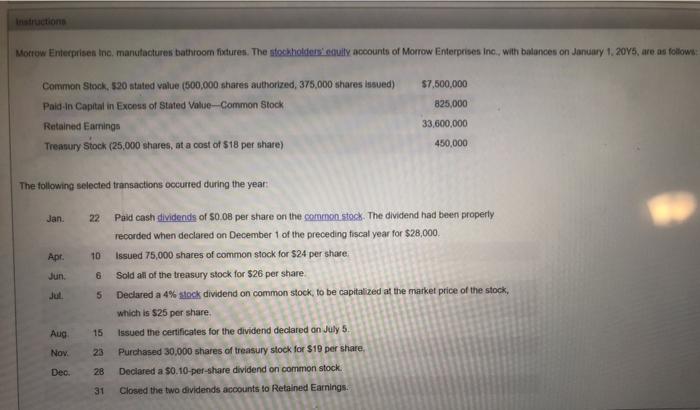  what is the correct answer for total stockholders' equity ? Instructions