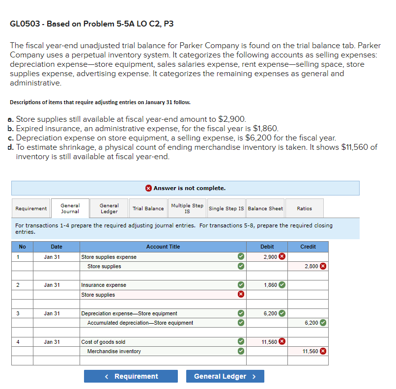 GL0503 - Based on Problem 5-5A LO C2, P3 The fiscal year-end