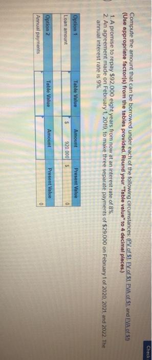  Checki Compute the amount that can be borrowed under each of