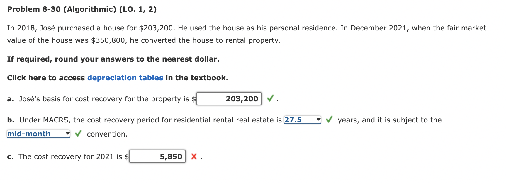 Problem 8-30 (Algorithmic) (LO. 1, 2) In 2018, Jos purchased a