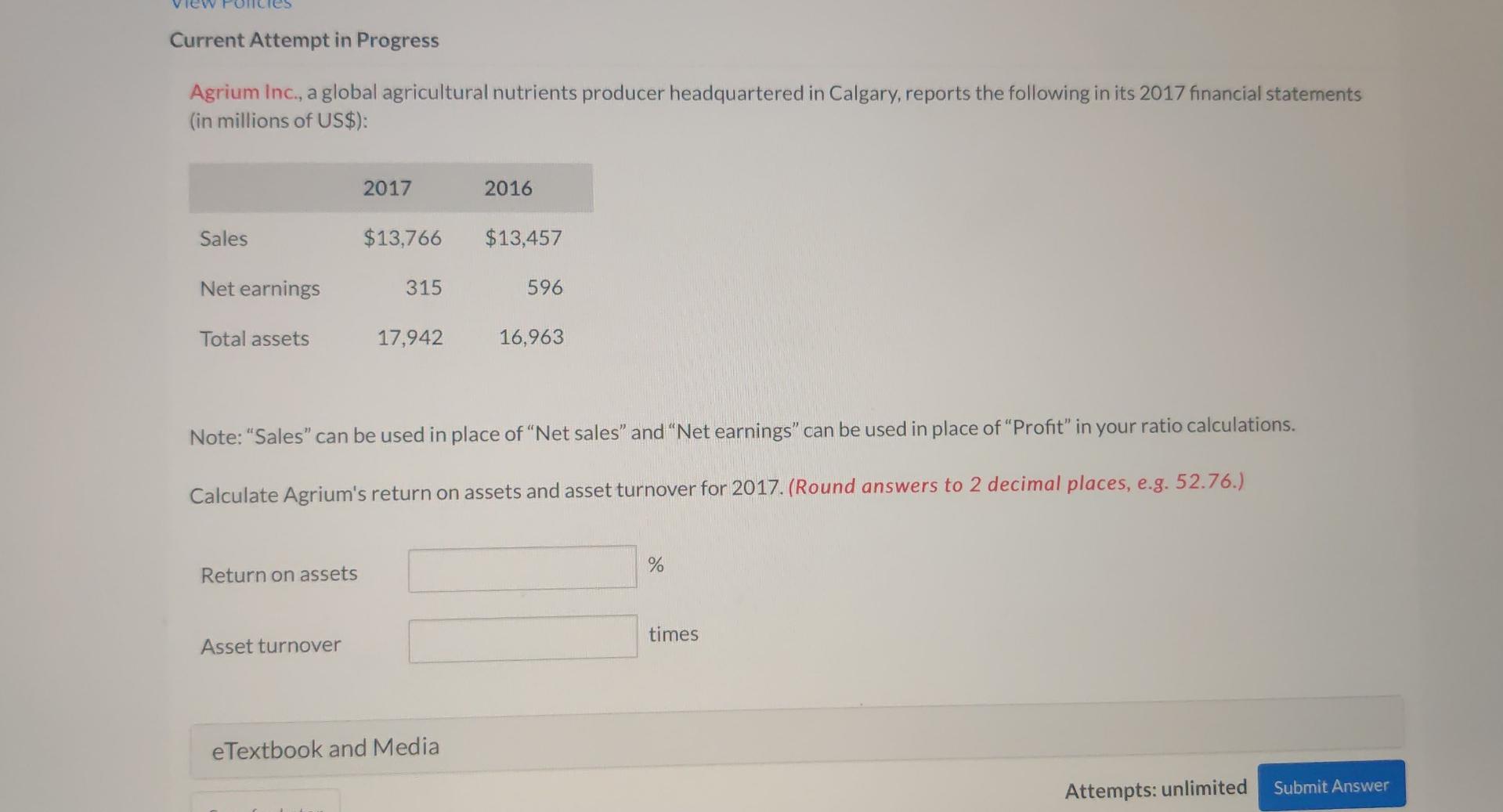  Current Attempt in Progress a Agrium Inc., a global agricultural nutrients