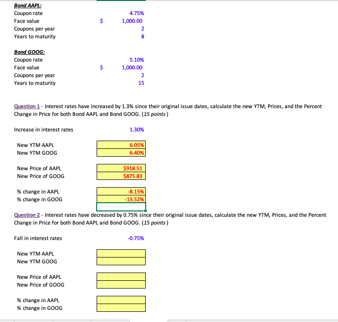 PLEASE ANSWER QUESTION IN EXCEL WITH FORMULAS SHOWN THANKS! Bond AAPL: Coupon