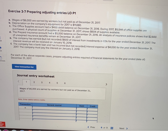 all 6 journals Exercise 3-7 Preparing adjusting entries LO P1 a. Wages