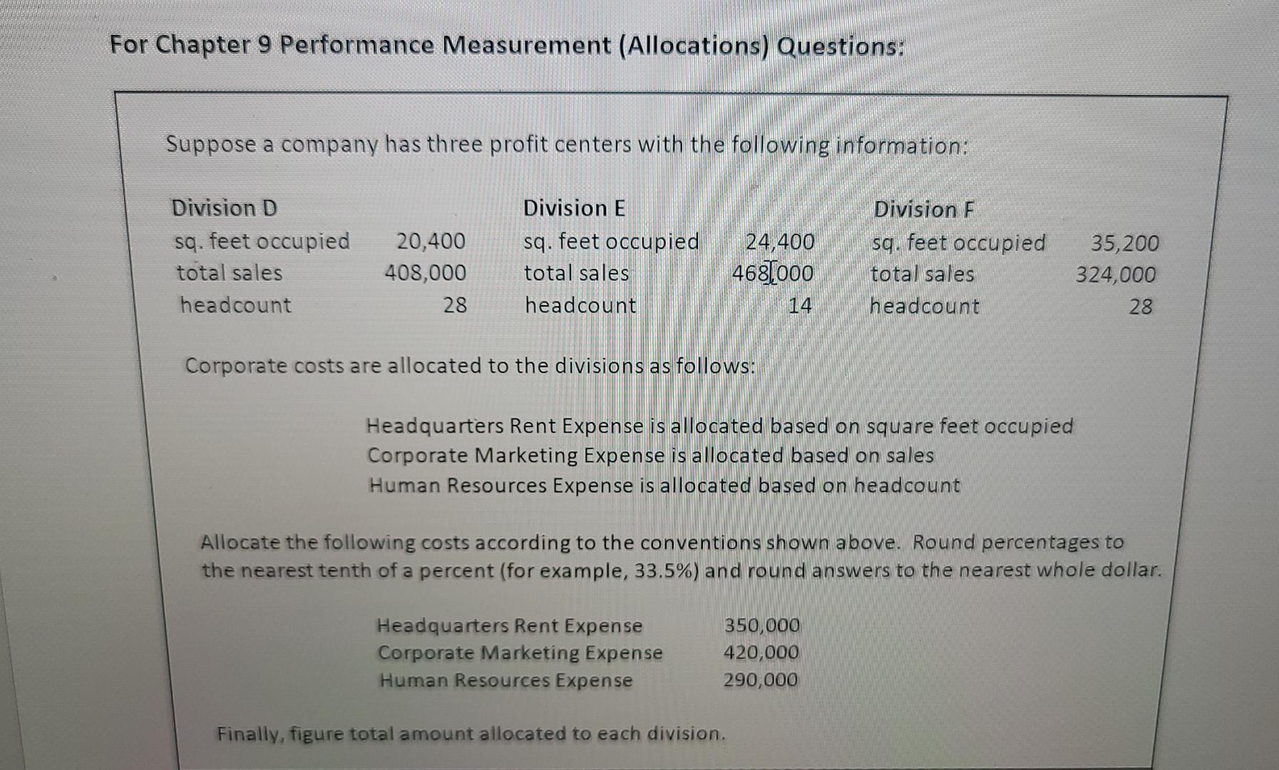 the total allocated expense for Division 9 F? Please round to the