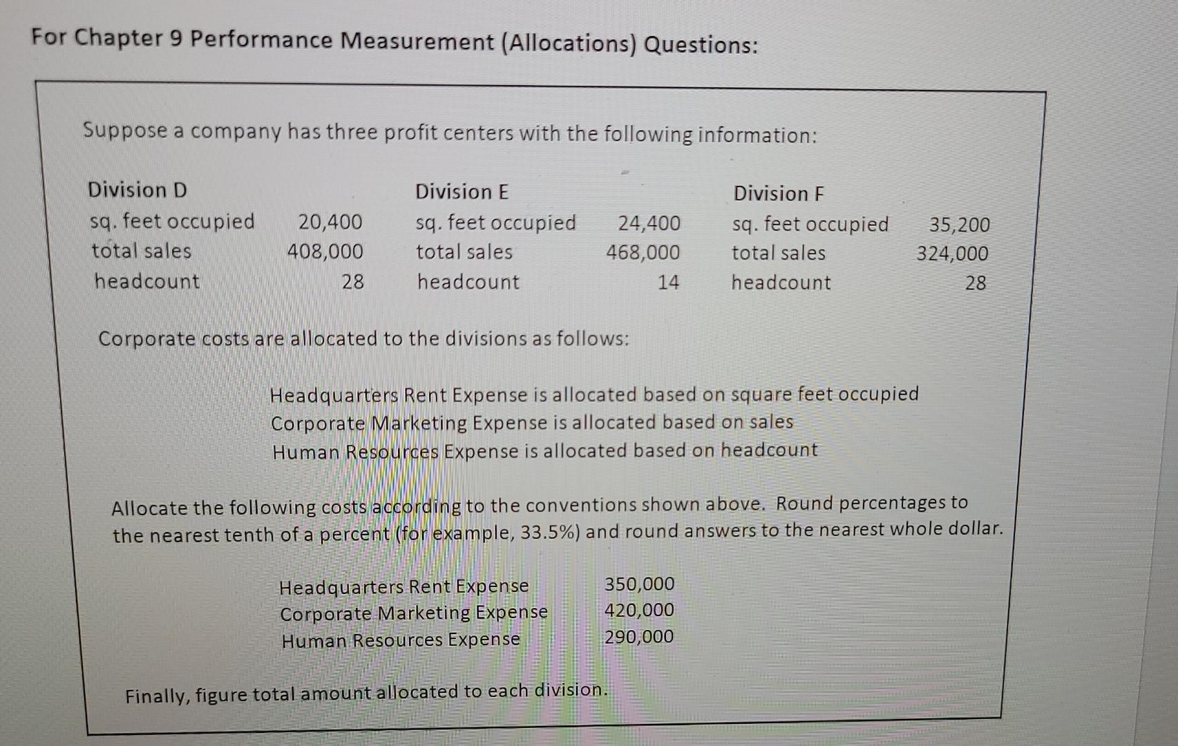 HR Expense is allocated to Division F? Please round to the nearest