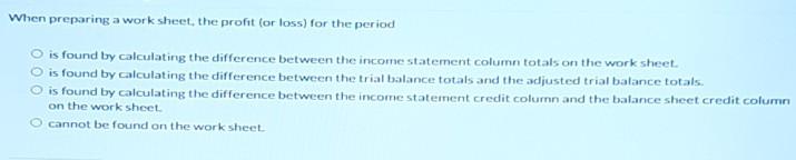  When preparing a worksheet, the profit (or loss) for the period