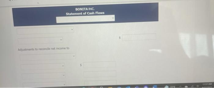 Bonita Inc, at the beginning and the end of the year 2020