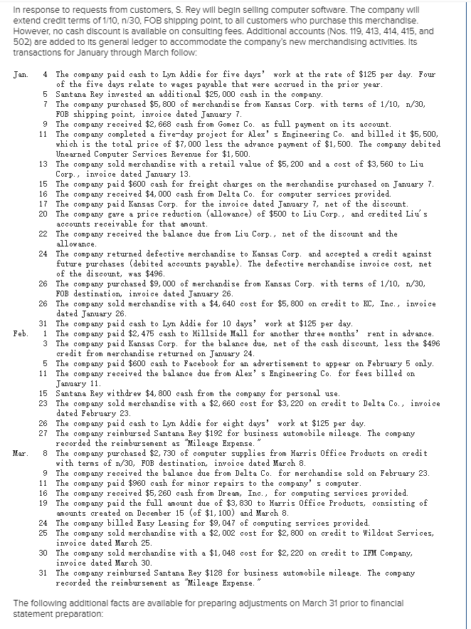 [The following Information applies to the questions displayed below.) Santana Rey created