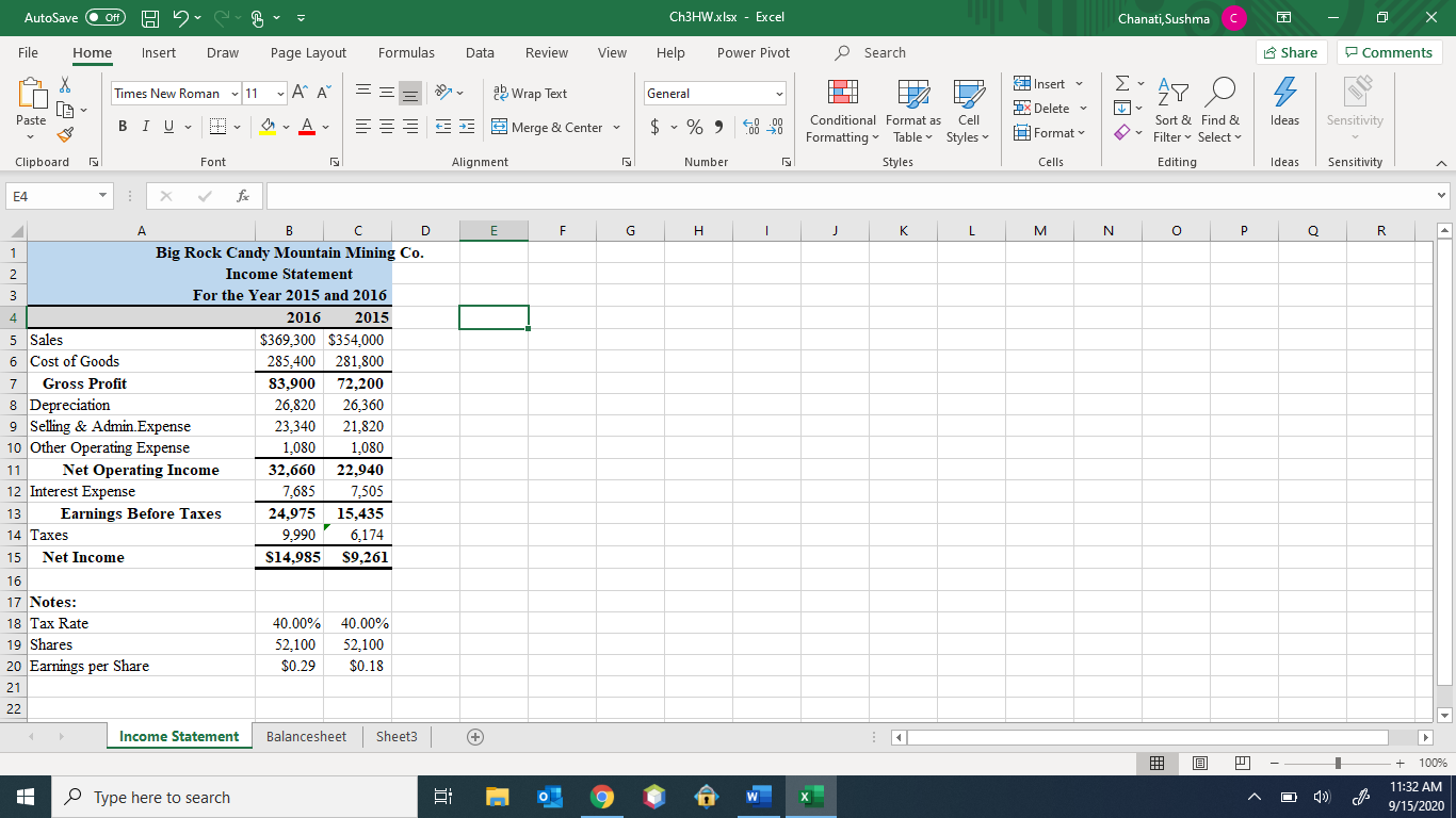 Financial statements 1. Copy the Big Rock Candy Mountain Mining financial statements