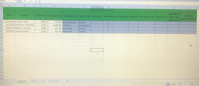 to provide fare information. All formulas must work when copied down the