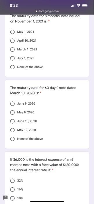 help 8:23 docs.google.com The maturity date for 3 months note issued on